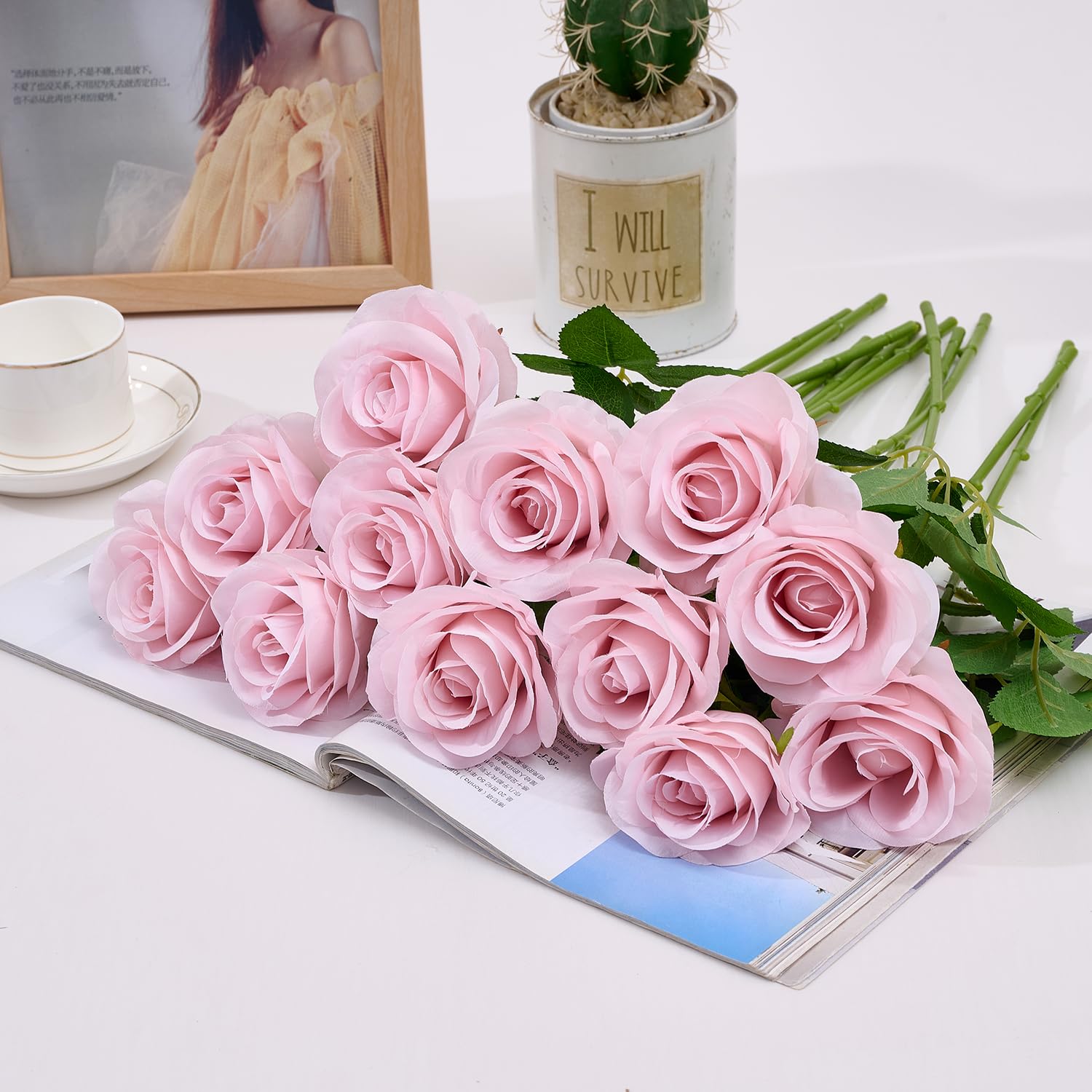 60 Pcs Fake Dusty Pink Roses, Artificial Burgundy Flowers Bulk Realistic Silk Faux Rose With Stems For Wedding Decoration Anniversary Bridal Bouquet Diy Floral Arrangement Romantic Home Decor Gifts