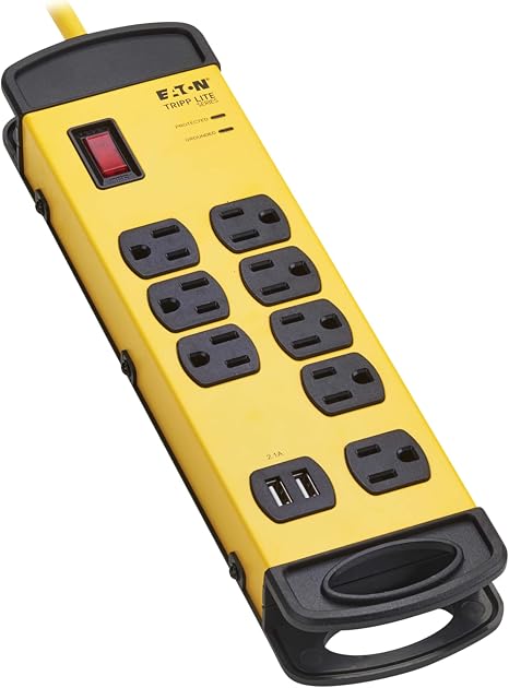 Heavy Duty Power Strip 8 Outlets 2 USB Ports 25 Ft Cord 1960J Surge Protection
