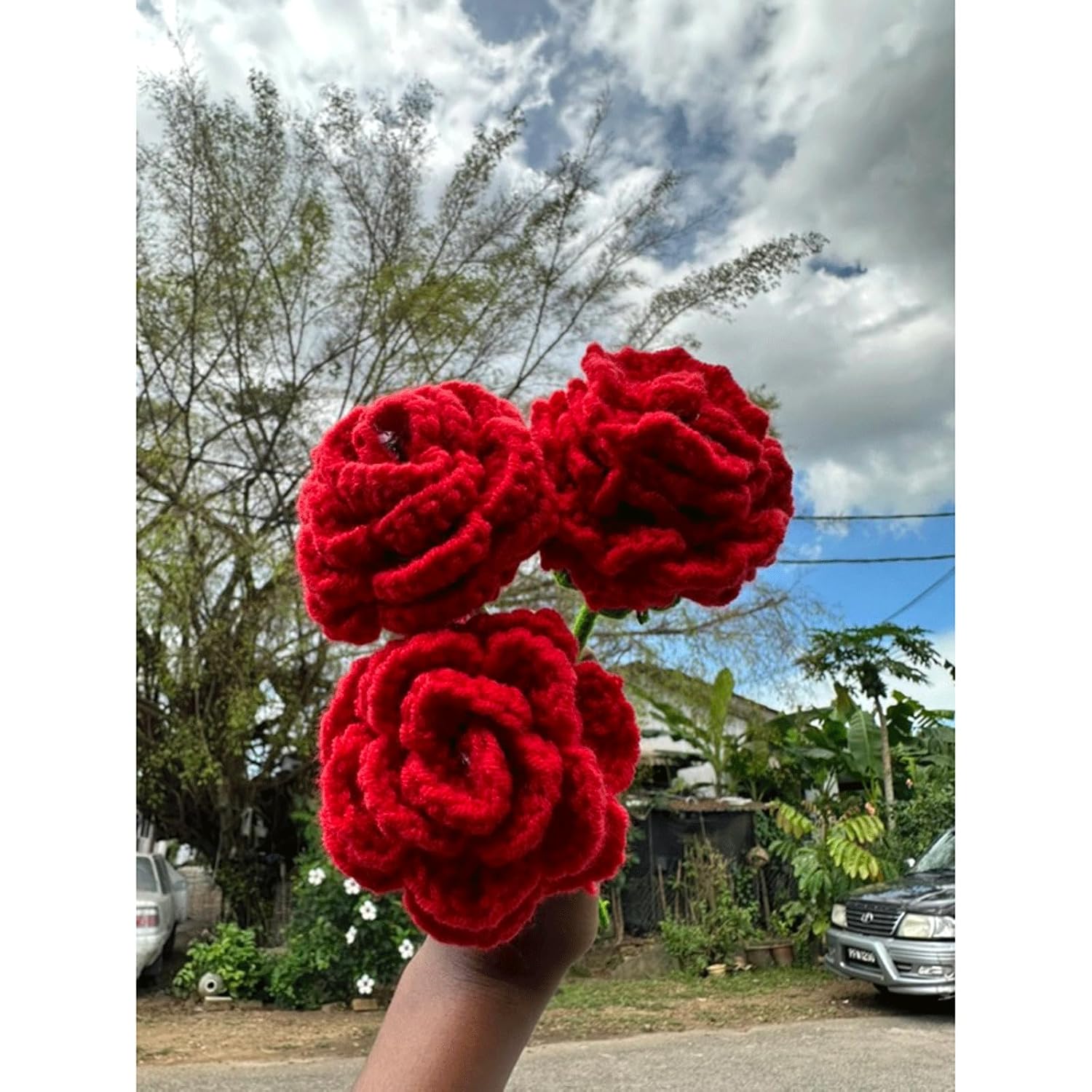3Pcs Crochet Rose Bouquet, Crochet Flower Bouquet, Rose Flower For Gift, Knitted Flowers Bouquet For Valentine'S Day Wedding Women'S Day Mothers Day Anniversary Birthday Graduation