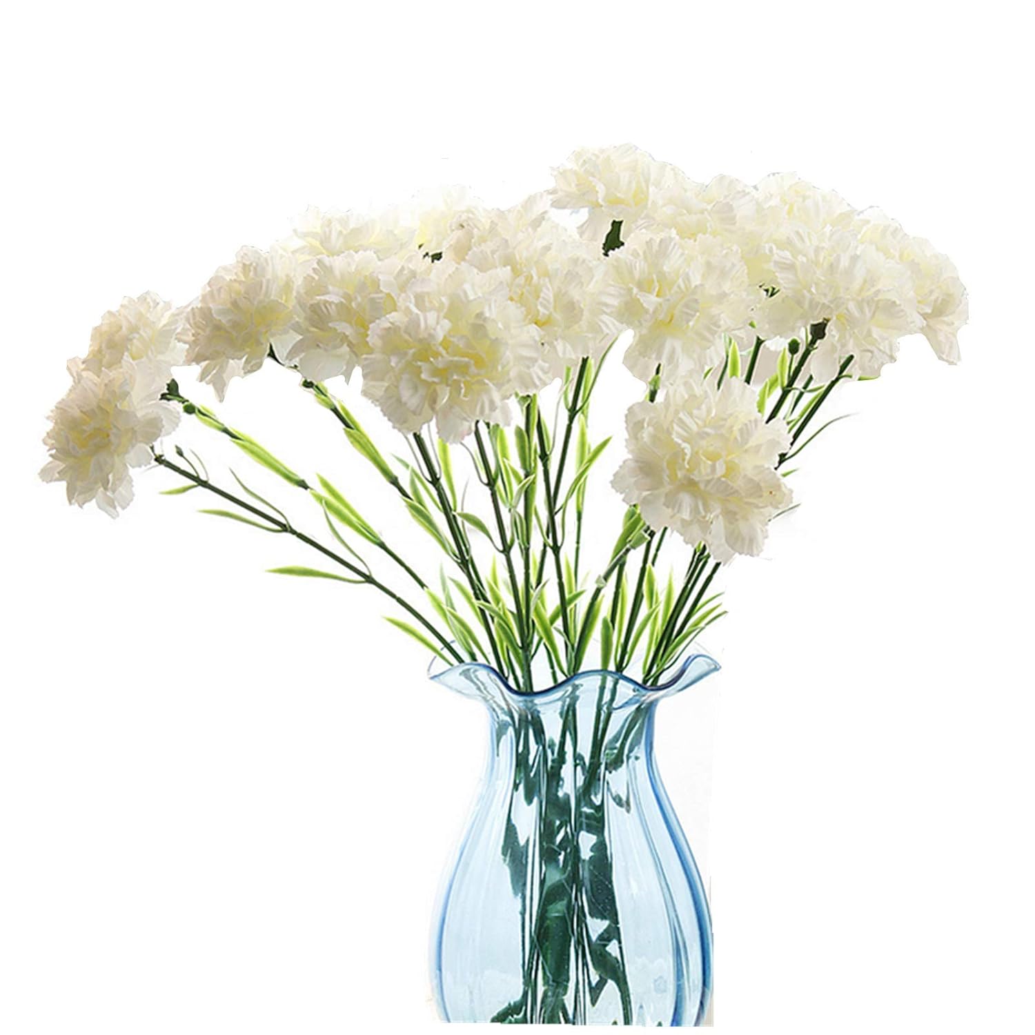 20 Inch Bouquets 10 Stem Carnations,Outdoor Uv Resistant No Fade Artificial Flower,Carnation Silk Petals Fake Flowers Forever Plants For Home Party And Wedding Decor (White)
