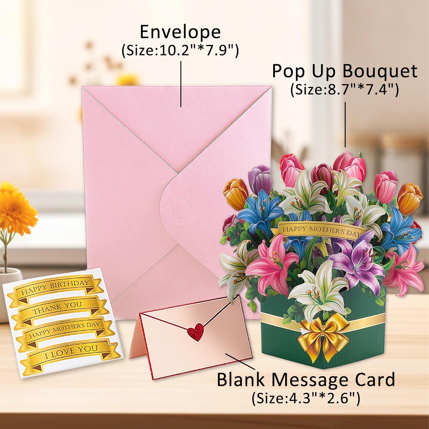 Paper Pop Up Floral Mother’S Day Card For Mom Grandma, Tulip And Lily Bouquet, 3D Floral Card Gifts For Women On Birthdays, Anniversaries, Thank You & Valentine'S Day With Envelope