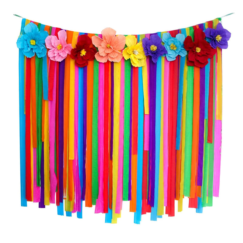 16Pcs Mexican Paper Flowers With Mexico Fiesta Streamer Backdrop, Cinc