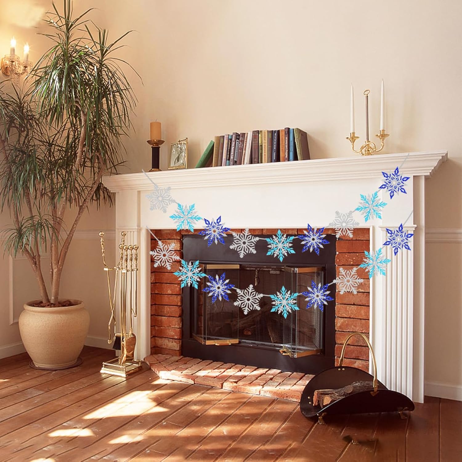 2 Pcs Silver Blue Snowflake Banner, Snowflake Winter Party Decorations, Snowflake Garland Christmas Party Decorations (Mix)