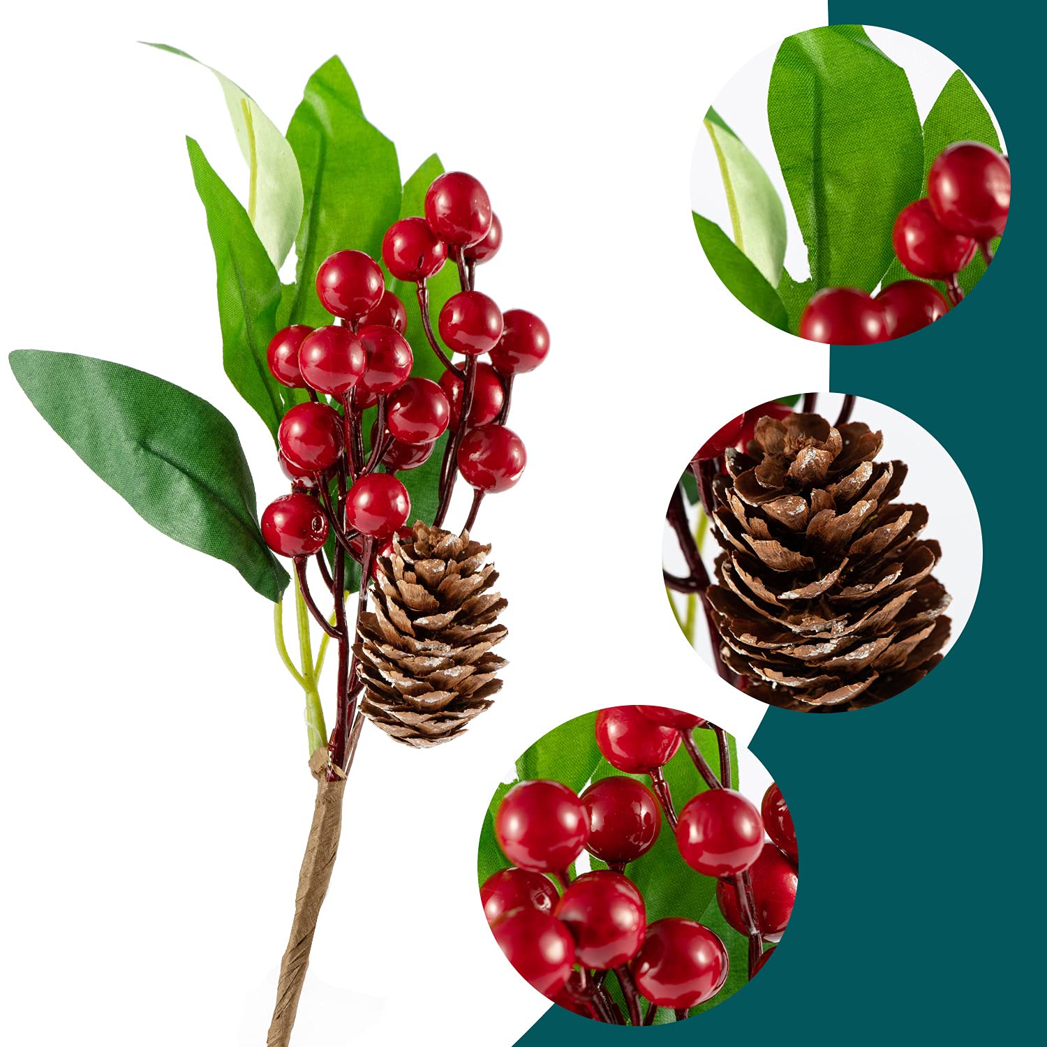 9-14 Inch Large Red Berry Pine Branches 16 Pack Assorted Pine Berries Branches Flower Pick For Christmas Wreath Festive Season Decor