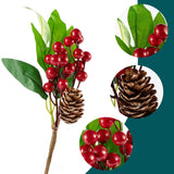9-14 Inch Large Red Berry Pine Branches 16 Pack Assorted Pine Berries Branches Flower Pick For Christmas Wreath Festive Season Decor