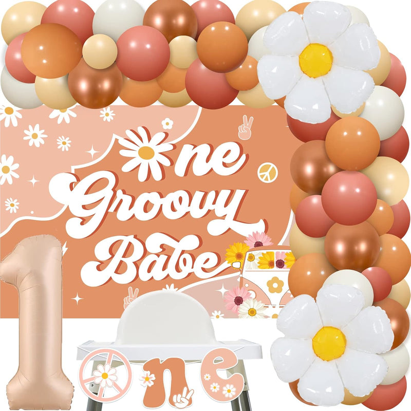 One Groovy Baby Birthday Decorations Girl, Retro Hippie Boho Groovy 1S