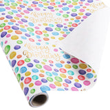 Birthday Wrapping Paper Roll,Colourful Paper With Polka Dot Gold Happy Birthday And Cut Lines On Reverse(17In×33Ft Roll)