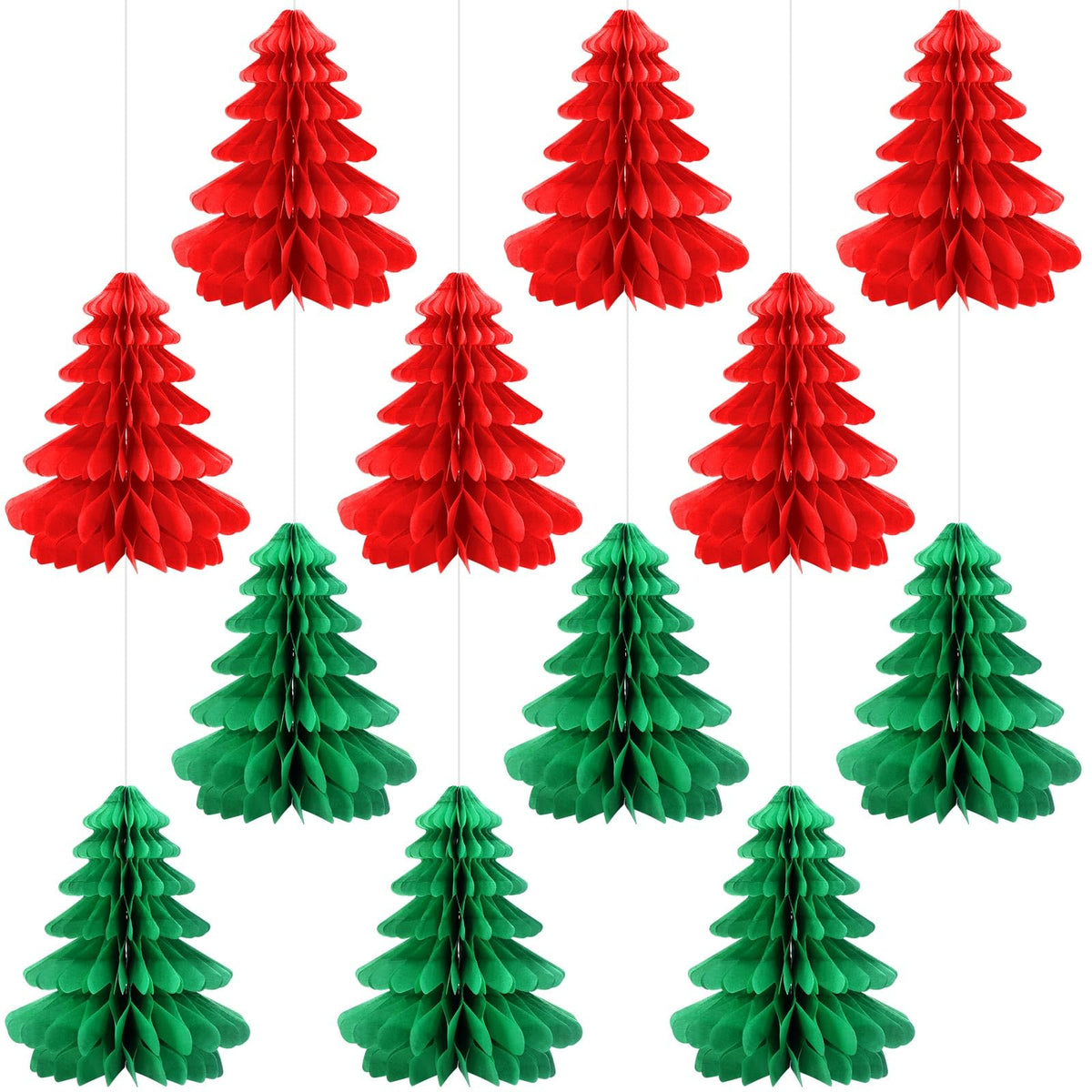 12 Pcs 11.81 Inches Christmas Honeycomb Decoration, Red and Green