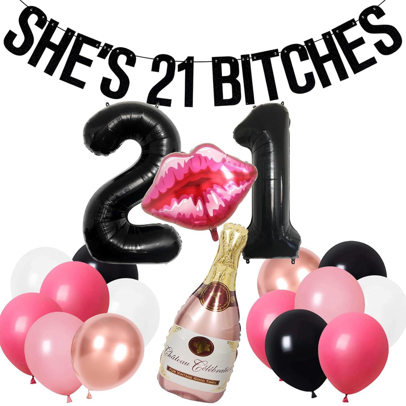 21St Birthday Decorations For Her, Black Pink 21St Party Decorations F