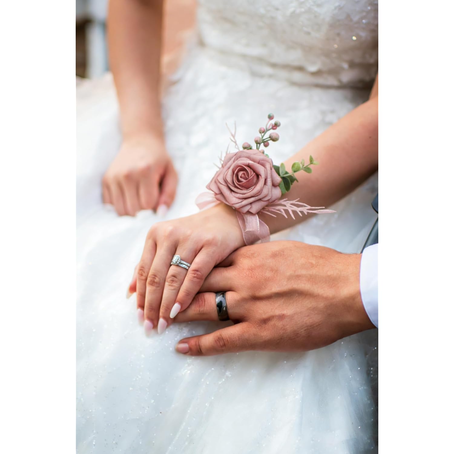 Dusty Rose Wrist Corsage Set Of 6 For Wedding Prom Party, Artificial Flower Wrist Corsage Bracelets, Homecoming Corsage Wristlet, Corsage Flowers For Bride, Bridesmaid, Girls