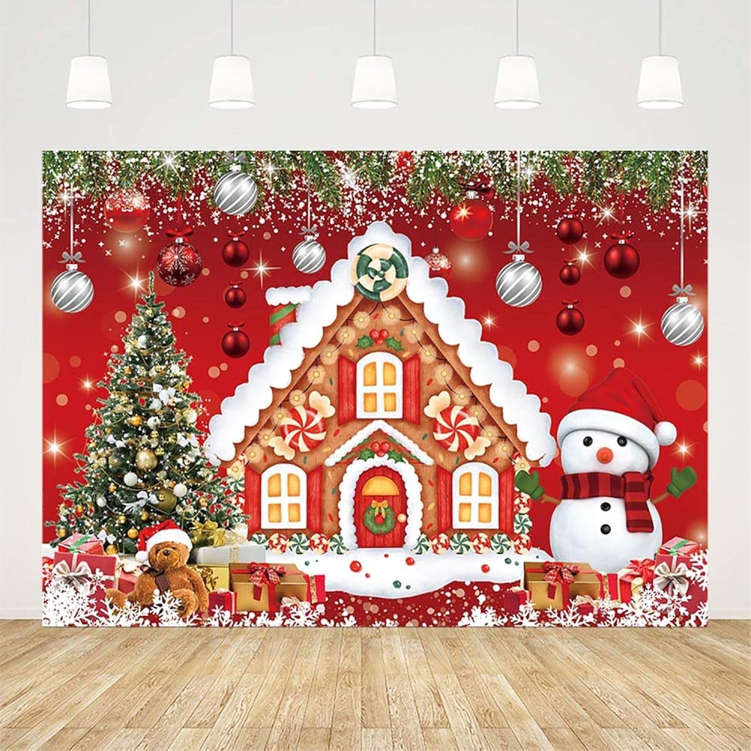 10X7Ft Christmas Gingerbread House Backdrop For Photography Winter Merry Xmas Tree Snowman Santa Party Decorations Supplies Baby Shower Birthday Banner Photography Background Photo Booth Props