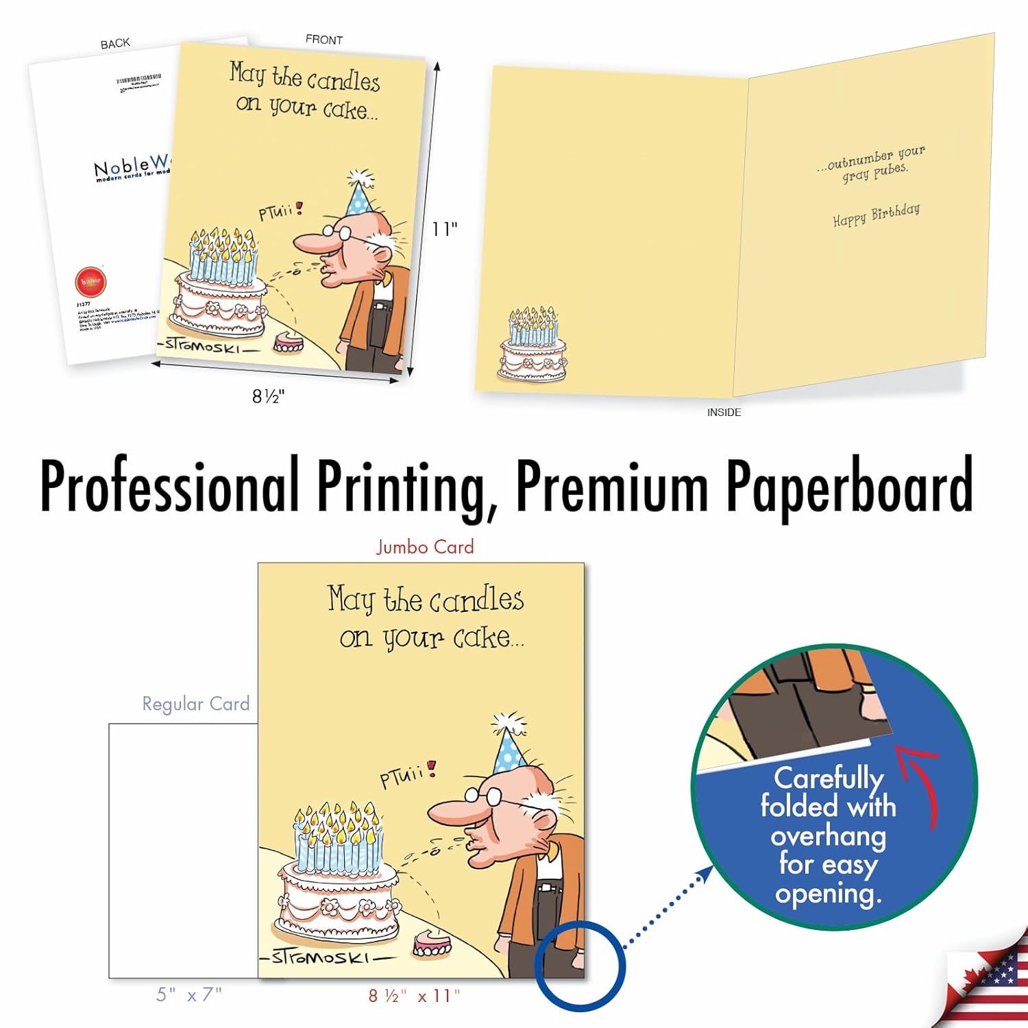 - 1 Jumbo Funny Card For Birthdays (8.5 X 11 Inch) - Cartoon Joke, Humor Bday Card With Envelope - Gray Pubes J1377
