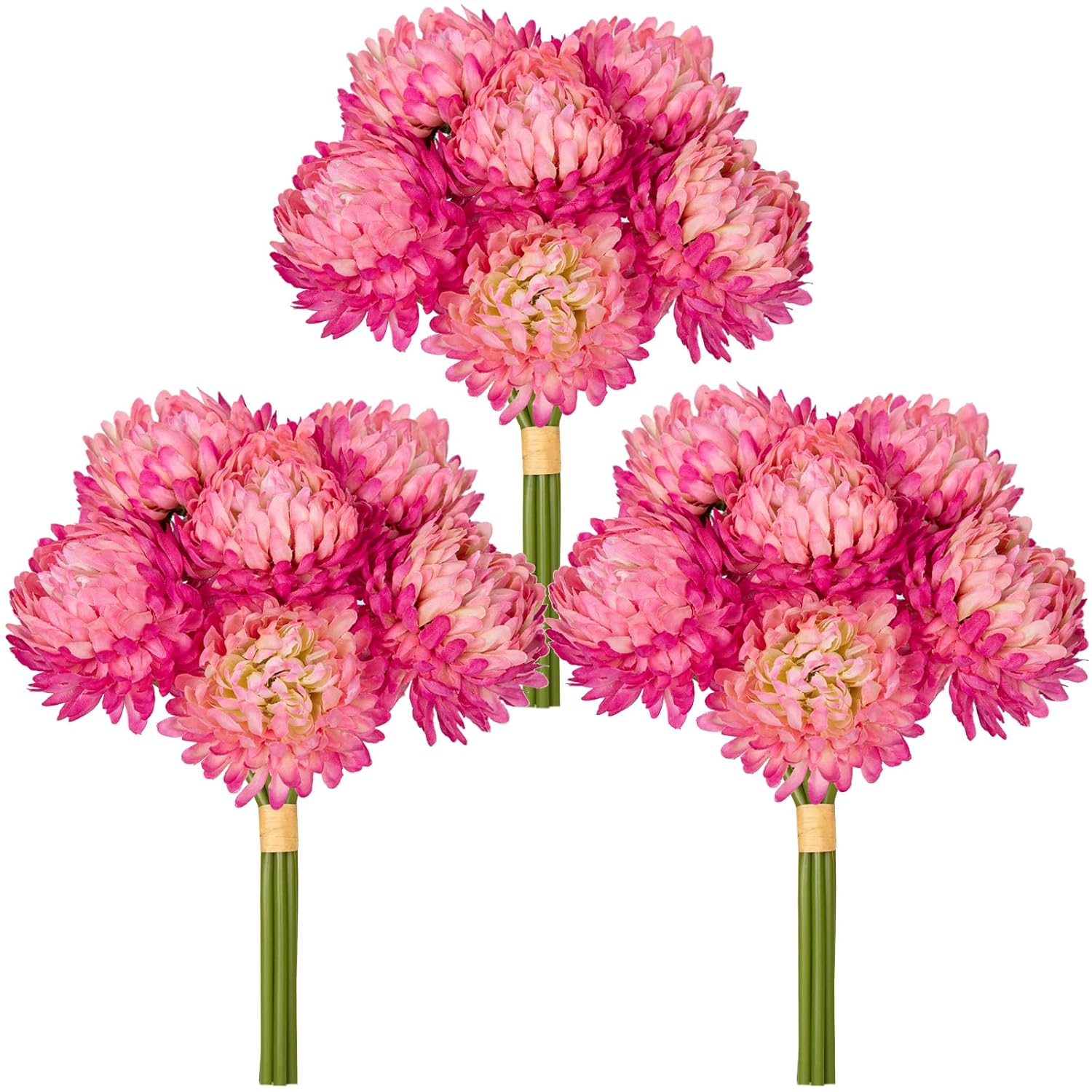 Set Of 3 Mini Mums Artificial Bouquets, 7" Long 18 Stems Spider Chrysanthemums Fake Flowers, Realistic Faux Flower Bushes For Home Decor, Weddings Diy Projects, Magenta