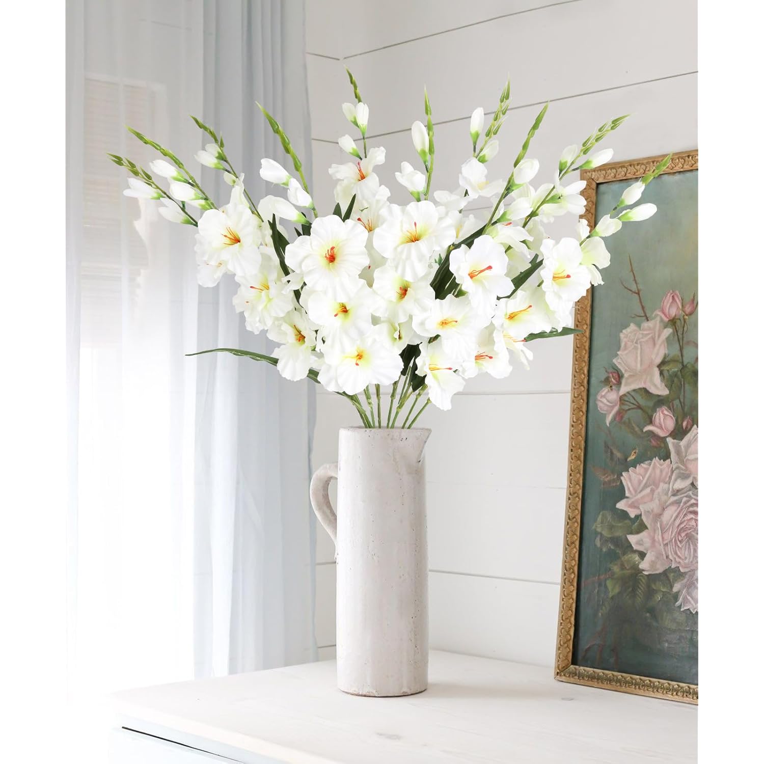 White Gladiolus Artificial Flowers 10 Pcs 30.3 In Gladiolus Flowers Silk Flowers Long Stem Flowers For Home Wedding Office Decoration(White)