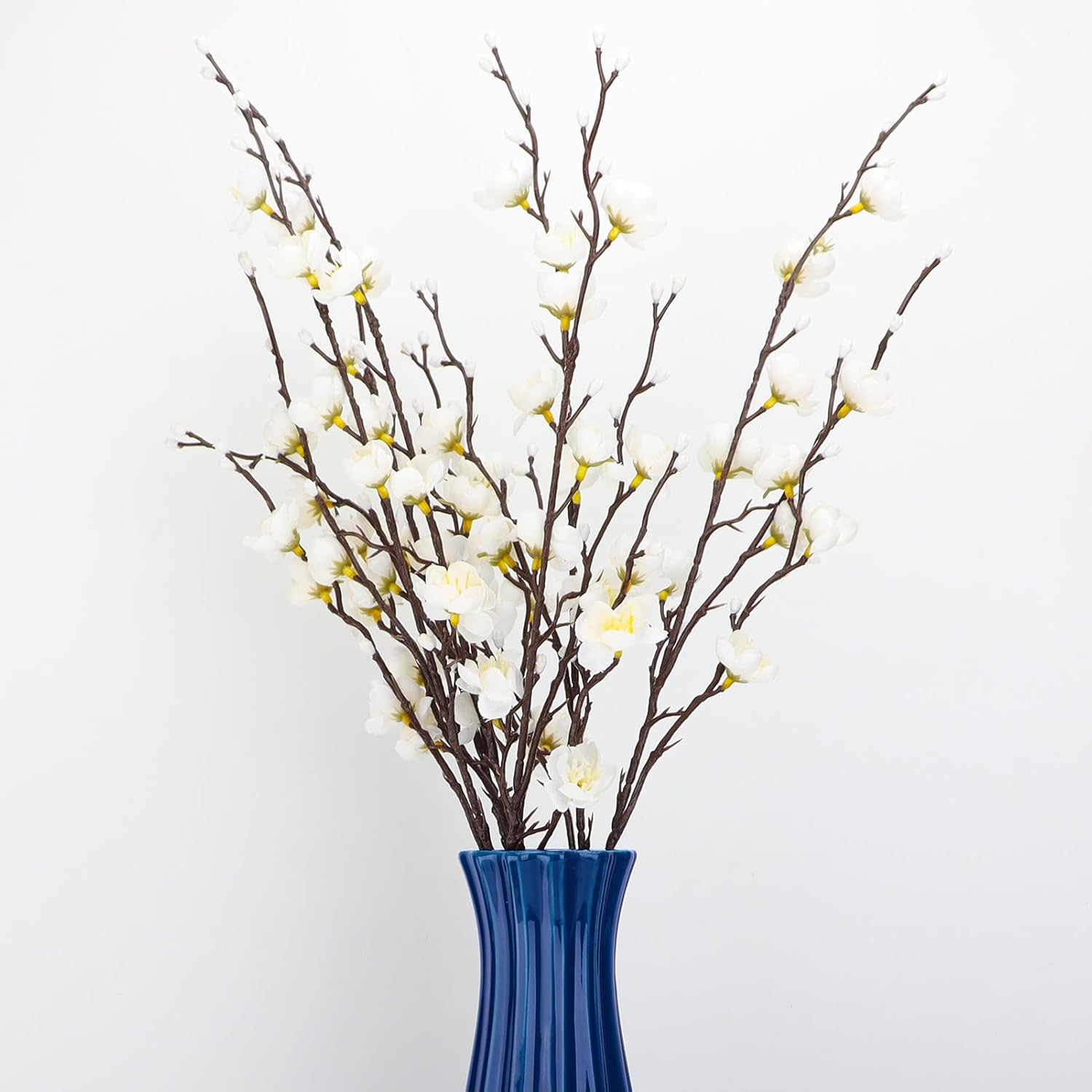6 Pcs Artificial White Plum Blossom Set, Fake Flowers Bouquet For Home Kitchen Office Hotel Decoration, Centerpiece, Wreath, Floral Arrangement