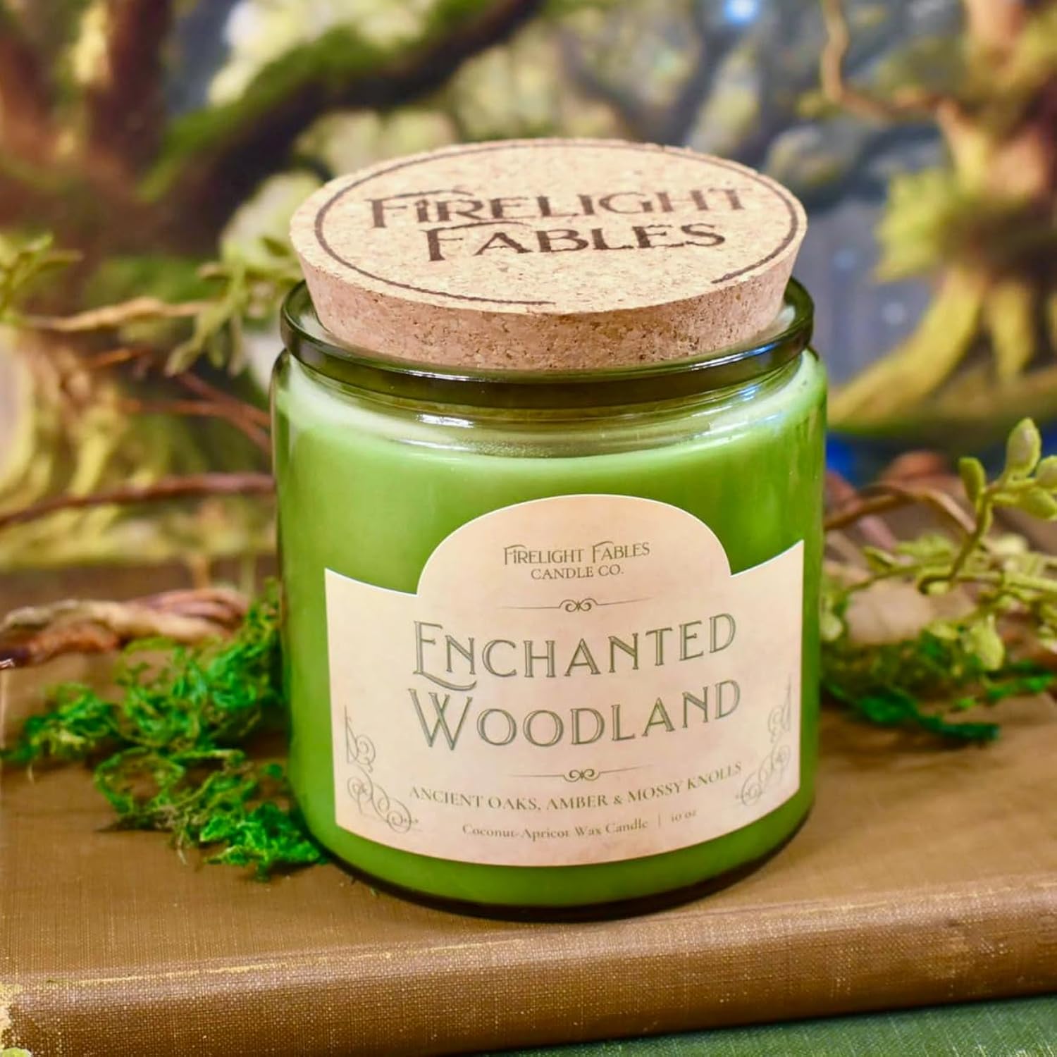 Fantasy & Tabletop Rpg Candles, Handcrafted, Coconut-Apricot Wax, Wood Wick, Firelight Fables (10 Oz Jar, Enchanted Woodland)
