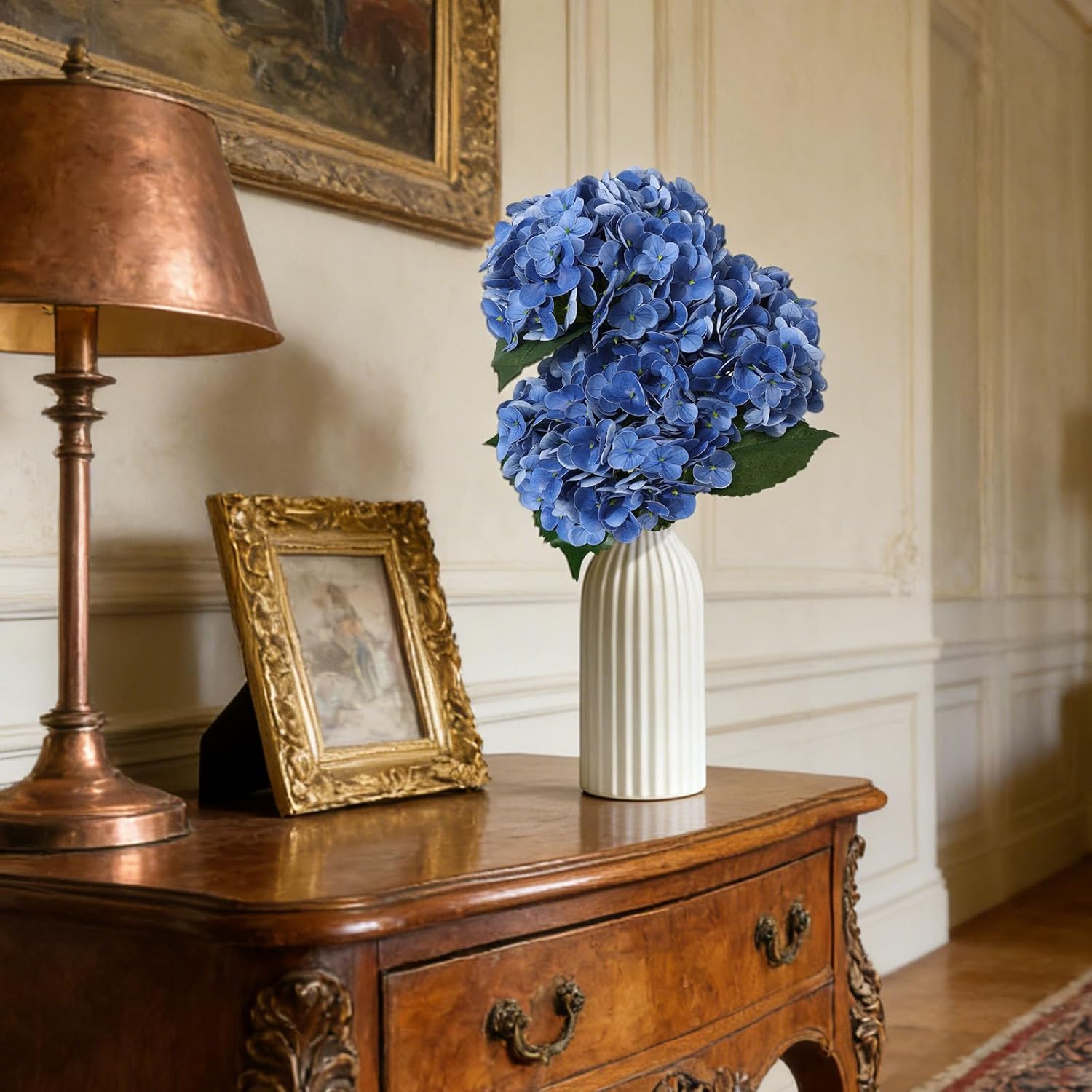3Pcs Real Touch Artificial Hydrangea Flowers, 21 Inch Large Lifelike Silk Dry Faux Hydrangeas For Wedding, Home, Party, Office & Table Centerpiece Decoration