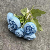 Fake Flowers In Vase,Mini Artificial Flower With Golden Ceramic Vase,Small Silk Roes Faux Flower Arrangements For Home Office Dining Table Centerpiece Coffee Table Decor (C Style,Blue-Bud)