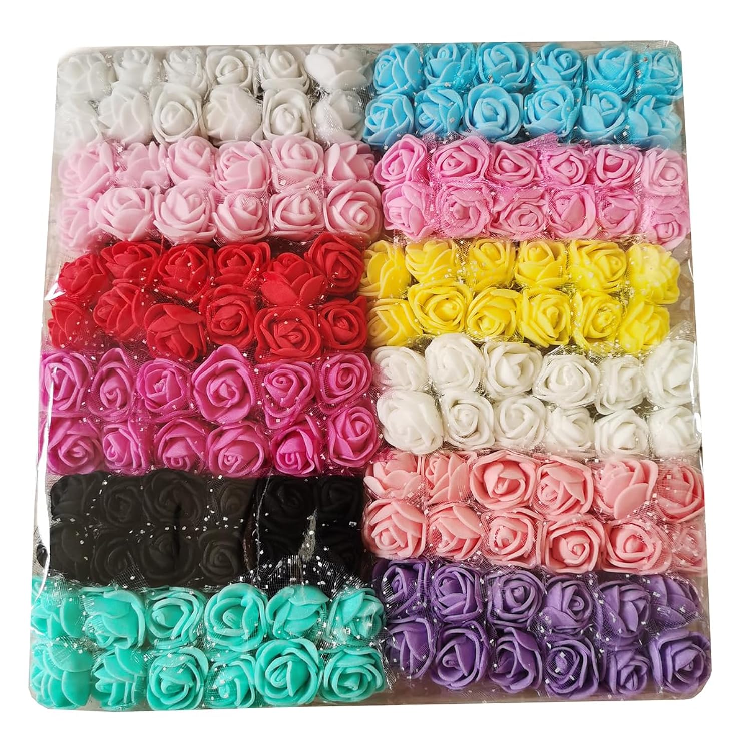 Mini Fake Rose Flower Heads 144Pcs Mini Artificial Roses Diy Wedding Flowers Accessories Make Bridal Hair Clips Headbands Dress (Bottom Add Gauze) Multicolor