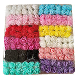 Mini Fake Rose Flower Heads 144Pcs Mini Artificial Roses Diy Wedding Flowers Accessories Make Bridal Hair Clips Headbands Dress (Bottom Add Gauze) Multicolor