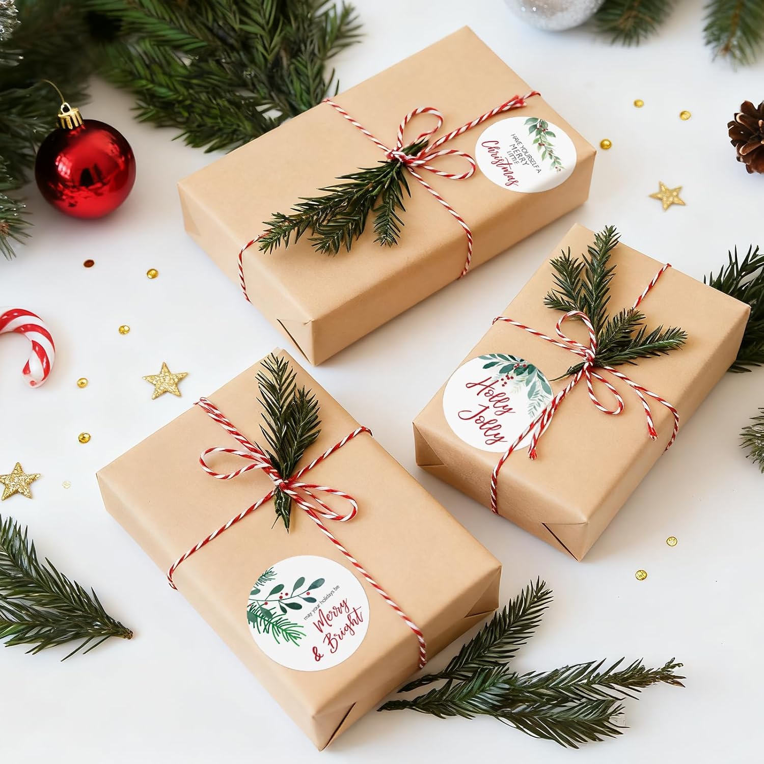 Merry Christmas Gift Stickers - 120Pcs 2Inch Merry And Bright Stickers Watercolor Happy Holidays Envelope Seal Label Sticker Self Adhesive Xmas Gift Sticker Holly Jolly Label For Card Present