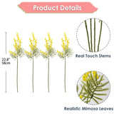 Artificial Yellow Flowers Acacia 22.8" Long Stem Mimosa Flowers 4Pcs Spring Flower Fake Easter Flower For Home Decor Mimosa Spray