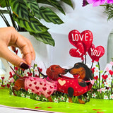 Dachshund Valentines Card - 3D Pop Up Valentines Day Card For Husband, Wife, Him, Her, Boyfriend, Girlfriend, 6X8 In Dog Valentine Pop Up Cards For Adults - Envelope Included