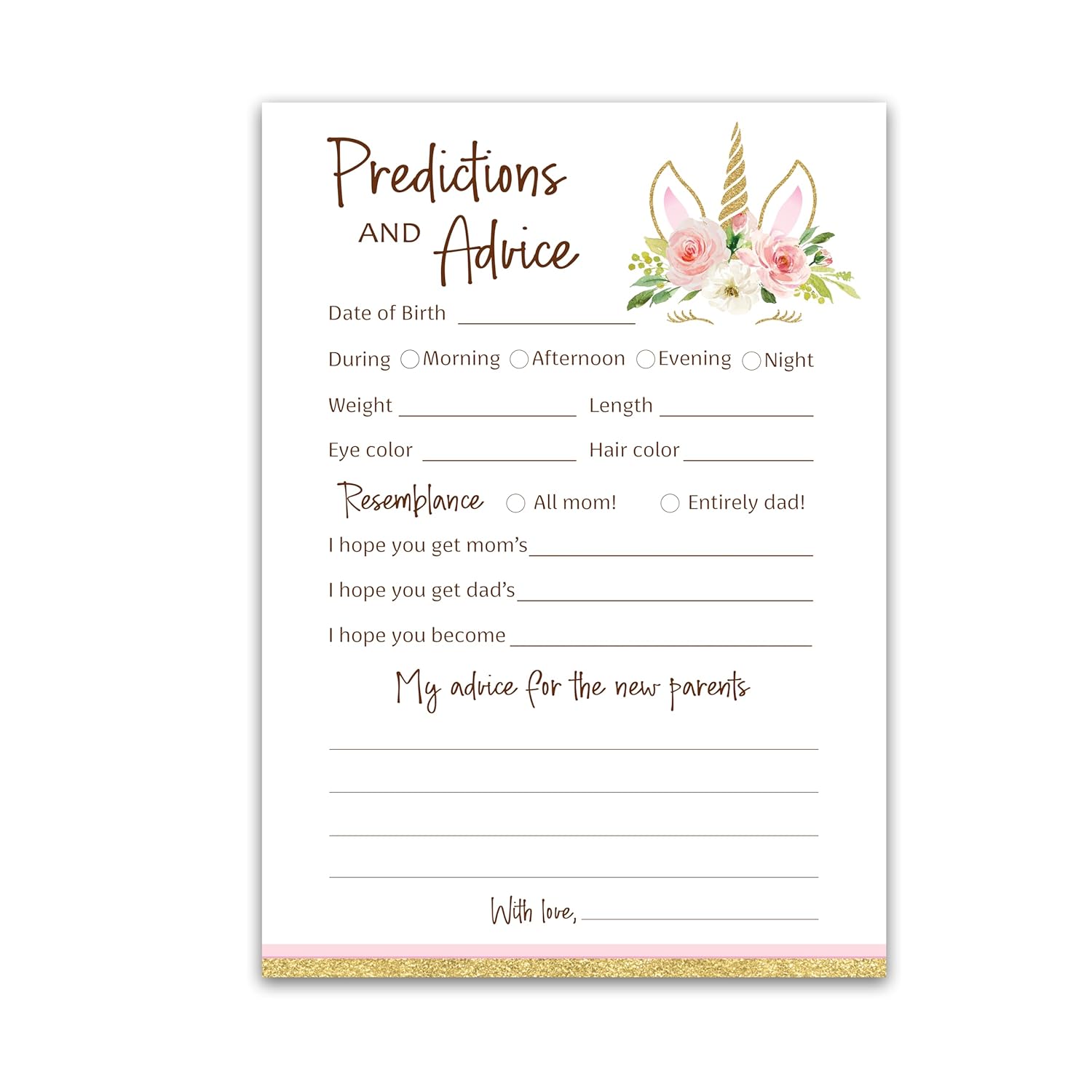 Unicorn Prediction And Advice Cards For Girls - Pack Of 25 - Pink Girl Baby Shower Games, Wishes For New Parents, Mom & Dad To Be, Mommy And Daddy Message, Game Activity Keepsake Book G640-Pdav