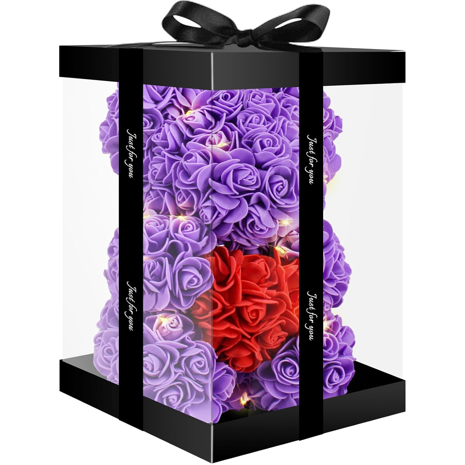 Cute Bear Rose Flower With Light | Women Gifts & Indoor Table Decorations For Christmas, Valentines, Mothers Day, Birthday, Anniversary | Handmade Gifts For Women Mom Wife Girlfriend (Purple)