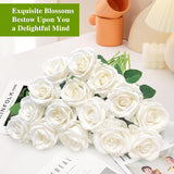 15Pcs Artificial White Roses, Artificial Silk Fake White Rose Flower With Single Long Stems, Realistic Forever Bouquet Flowers For Diy Arrangements Home Decor Office Garden Party Wedding Gifts