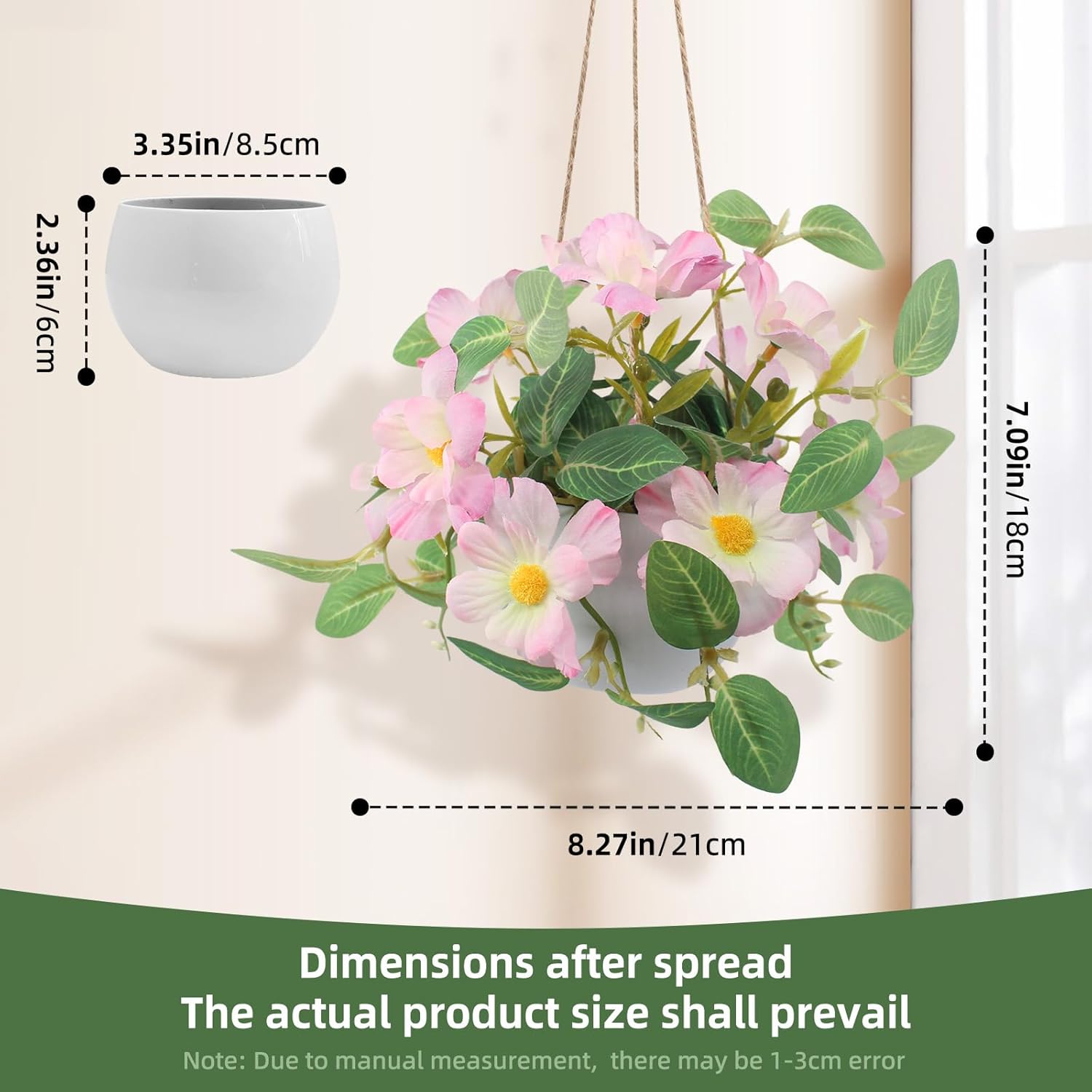 Artificial Flower Hanging Fake Daisy Plants Plastic Vase For Wedding Office Porch Balcony Home Decor Table Centerpieces - Pink