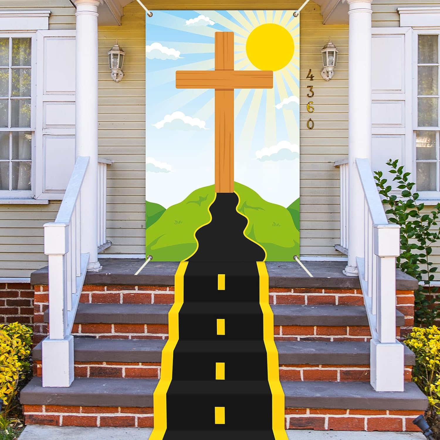 Religious Door Cover Religious Cross Backdrop With Road Decorations Christian Backdrop Jesus Banner For Christmas Vbs Christian Scene Builder Background For Kids Bible Sunday School Sanctuary Events