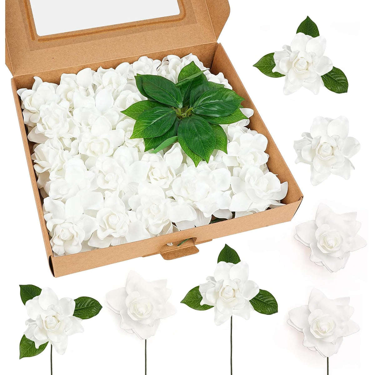 25Pcs Fake Gardenia White Artificial Flowers, Real Looking Gardenia Flowers With Stems Wedding Flowers For Diy Wedding Bouquet Bridal Shower Party Home Centerpieces Floral Arrangements