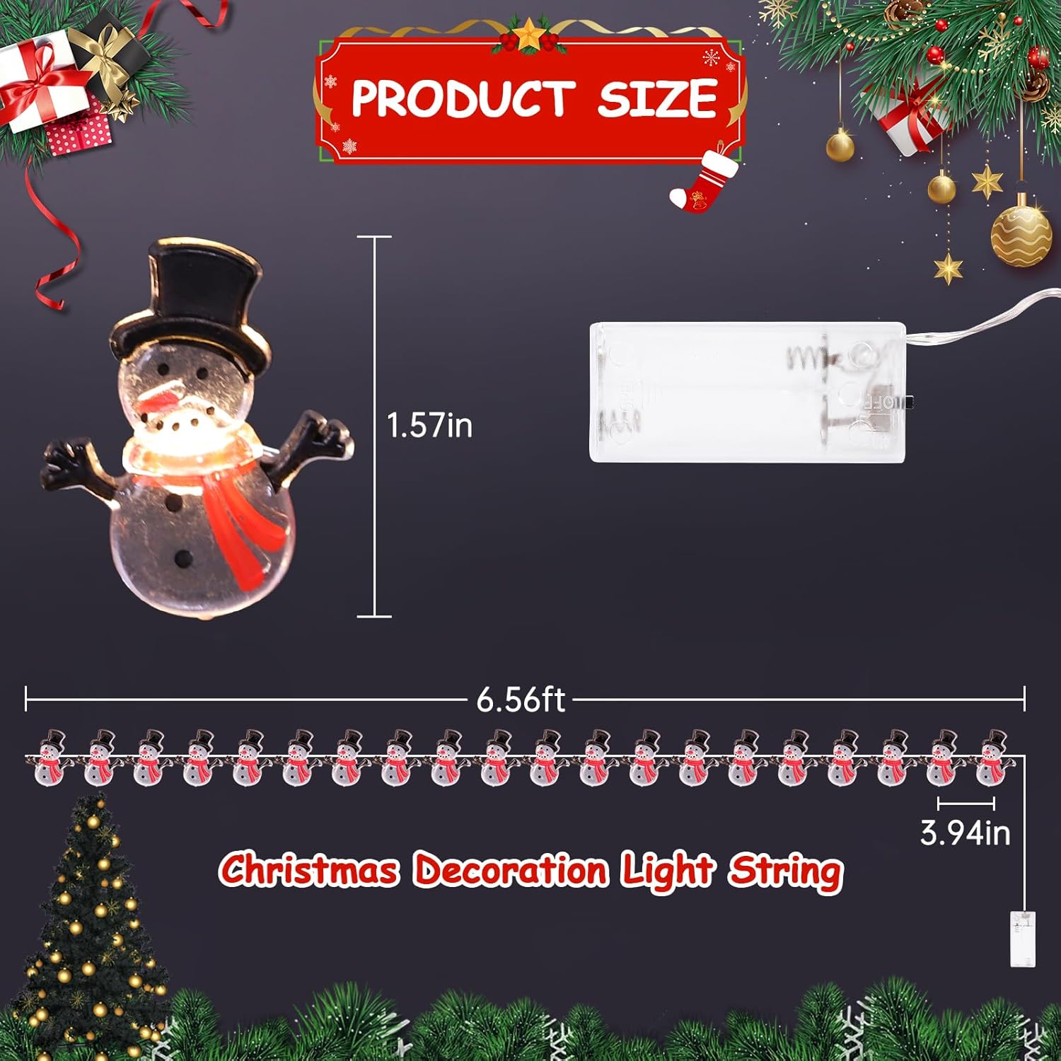 String Lights Christmas Led Lights Cute Snowman Design Decorations Cozy Decor 6.56Ft 20Led For Christmas Tree Winter Par