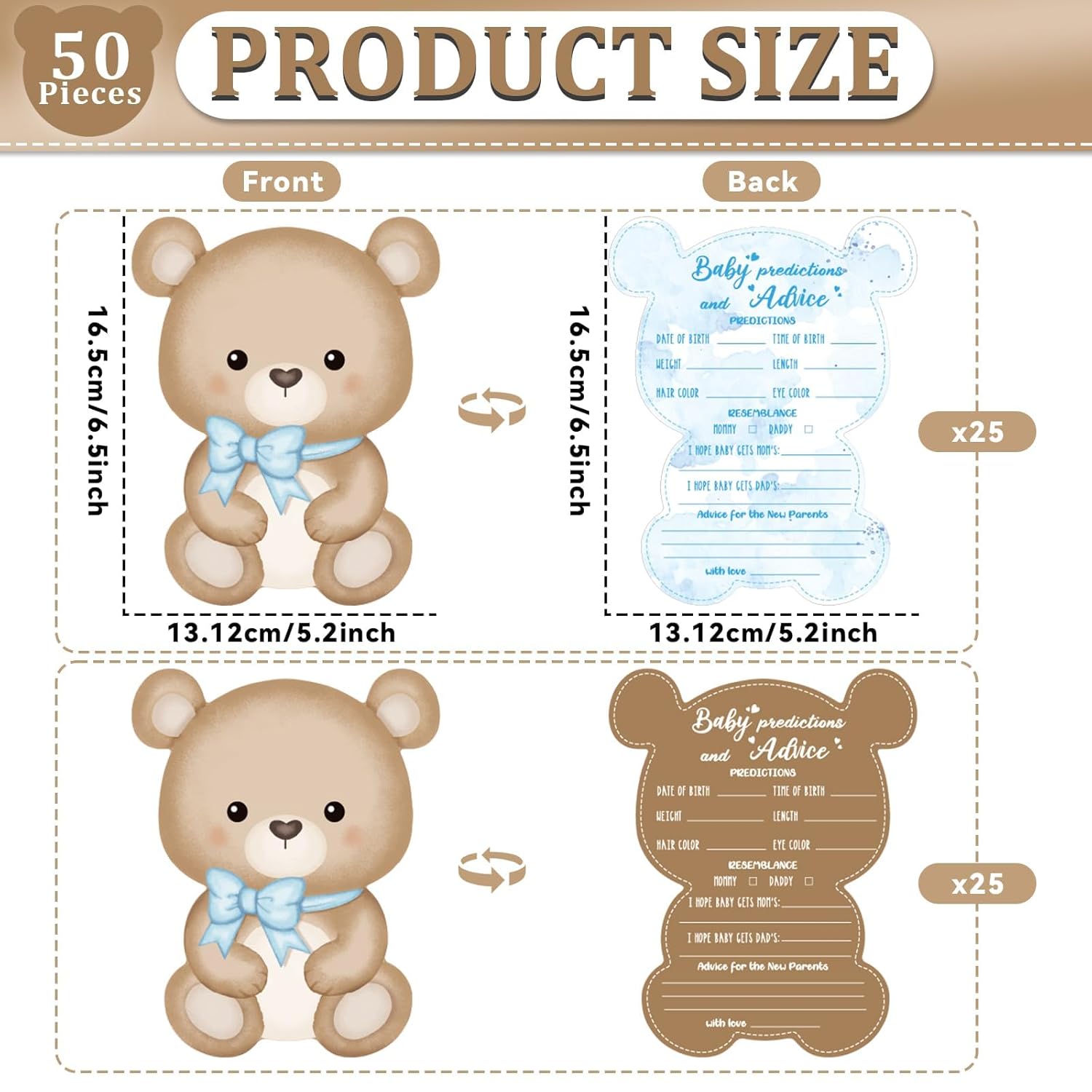 50Pcs Teddy Bear Baby Shower Game Set Baby Shower Prediction And Advice Card We Can Bearly Wait Decorations Wishes Card Supplies For Gender Neutral Game Party Activity