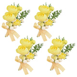 4 Pcs Wedding Corsage And Boutonniere, Artificial Light Yellow Flower Rose Hand Flower Set For Graduation Prom Wedding Party