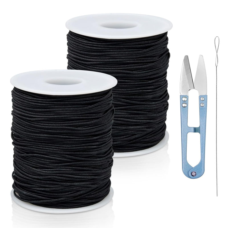 2 Rolls Black Elastic Bracelet String Total 660 Feet,1Mm,1.2Mm,1.5Mm E