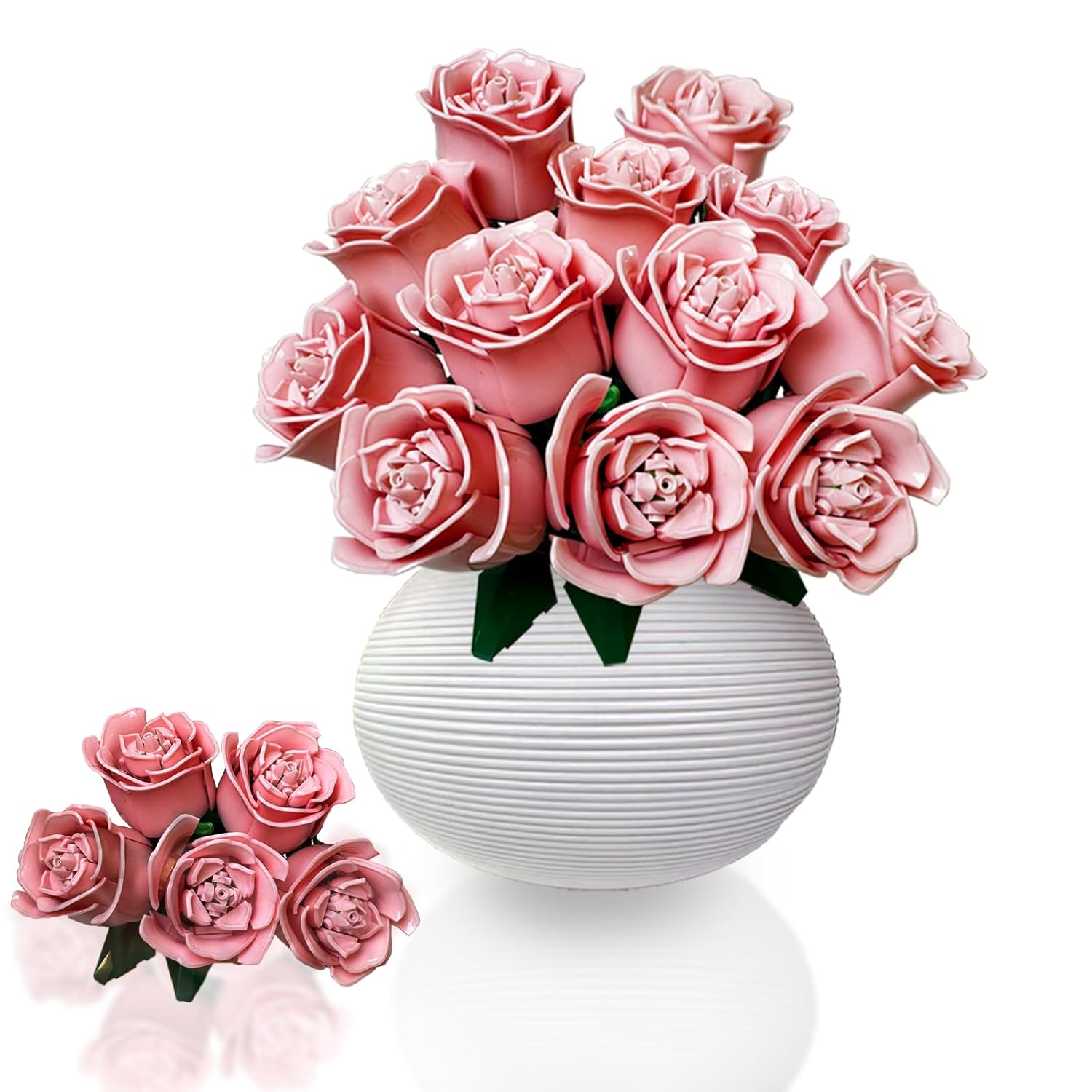 Pink Roses Bouquet Building Set-12Pack,Artificial Flowers Botanical For Diy Artificial Flower Decoration.Retro Plant Series Home Decoration, Romantic Gift For Valentine'S Day, Anniversary