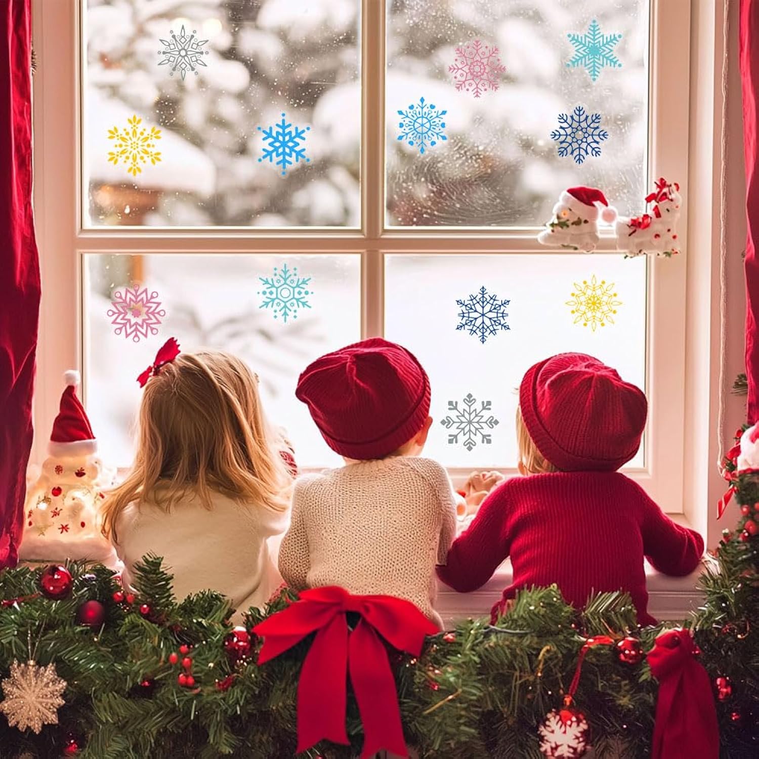 1200Pcs Clear Christmas Stickers Roll Snowflake Stickers Xmas Winter Holiday Round Adhesive Label Stickers Decal For Xmas Envelopes Invitations Cards Gifts Decor, 12 Designs