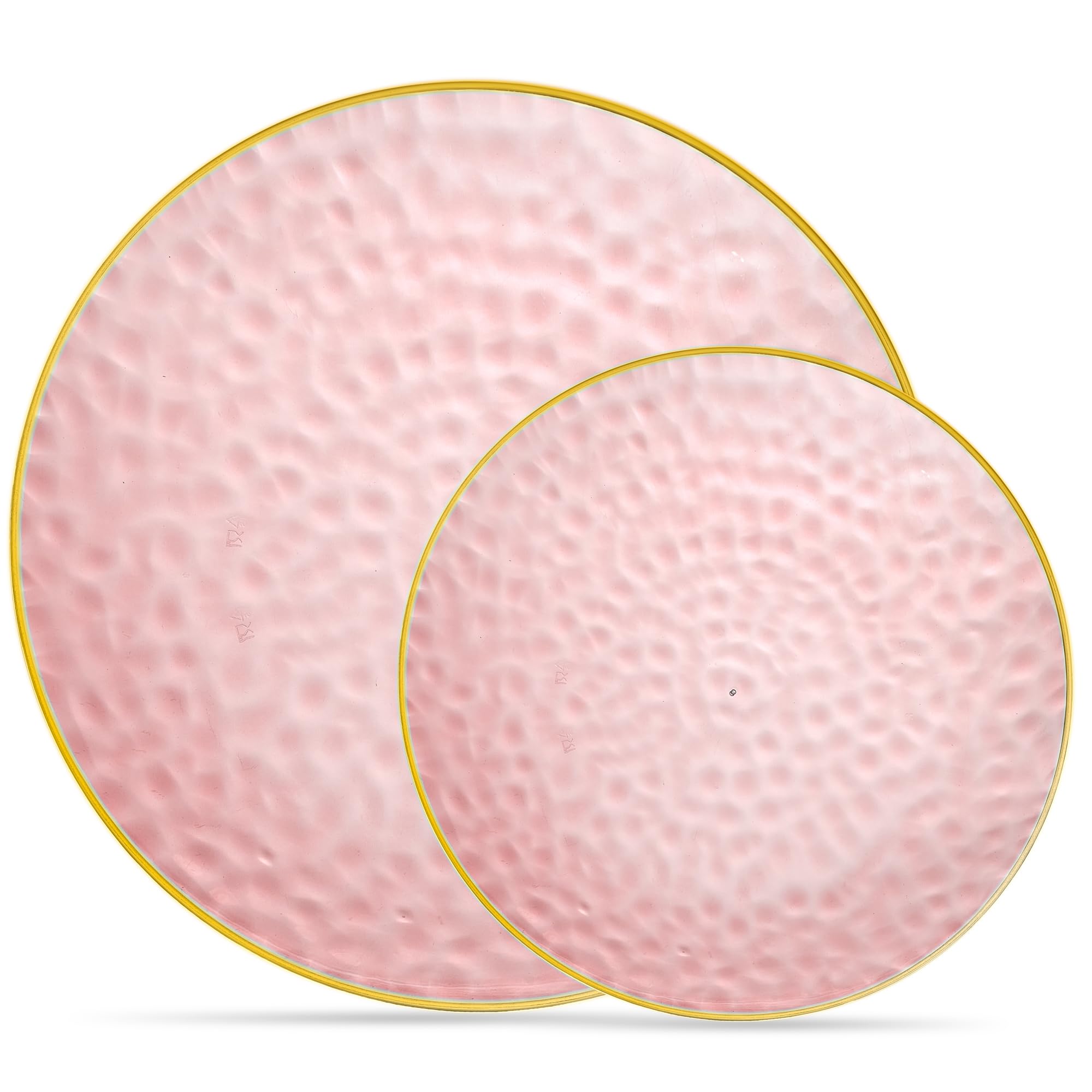32 Piece Combo Plates Set includes 16-7'' inch Plate & 16-10'' inch Plates Pink Hammered Plastic Party Plate Premium heavyweight Elegant, Disposable, Tableware, Dishes,