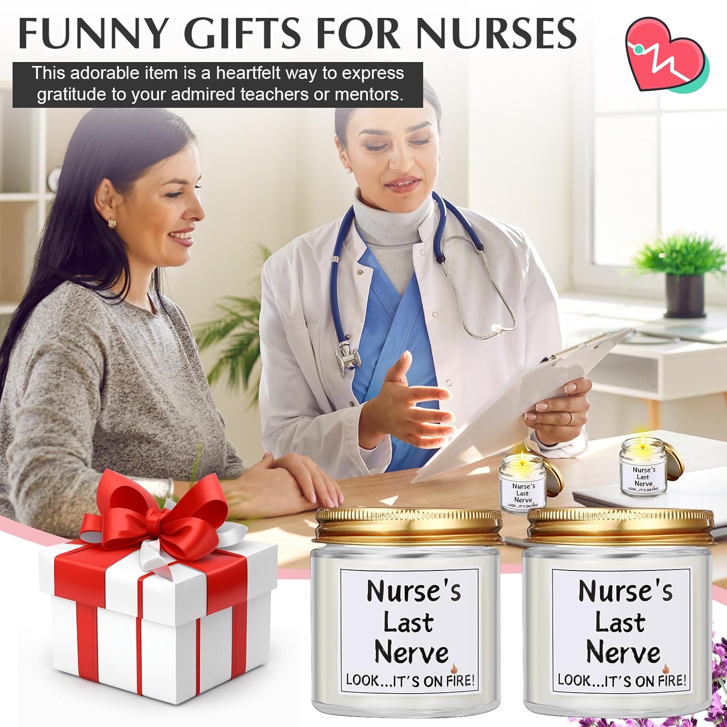4 Pcs Nurses Gifts Bulk For Women, Nurse'S Last Nerve Scented Candles 3.5 Oz Candle Cna Gifts For Christmas Women Female Graduation Birthday Present (White)