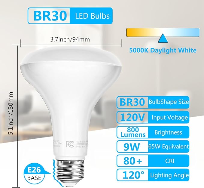 BR30 LED Bulbs 24 Pack 65W Equivalent Dimmable 5000K Daylight White Recessed Flood Lights