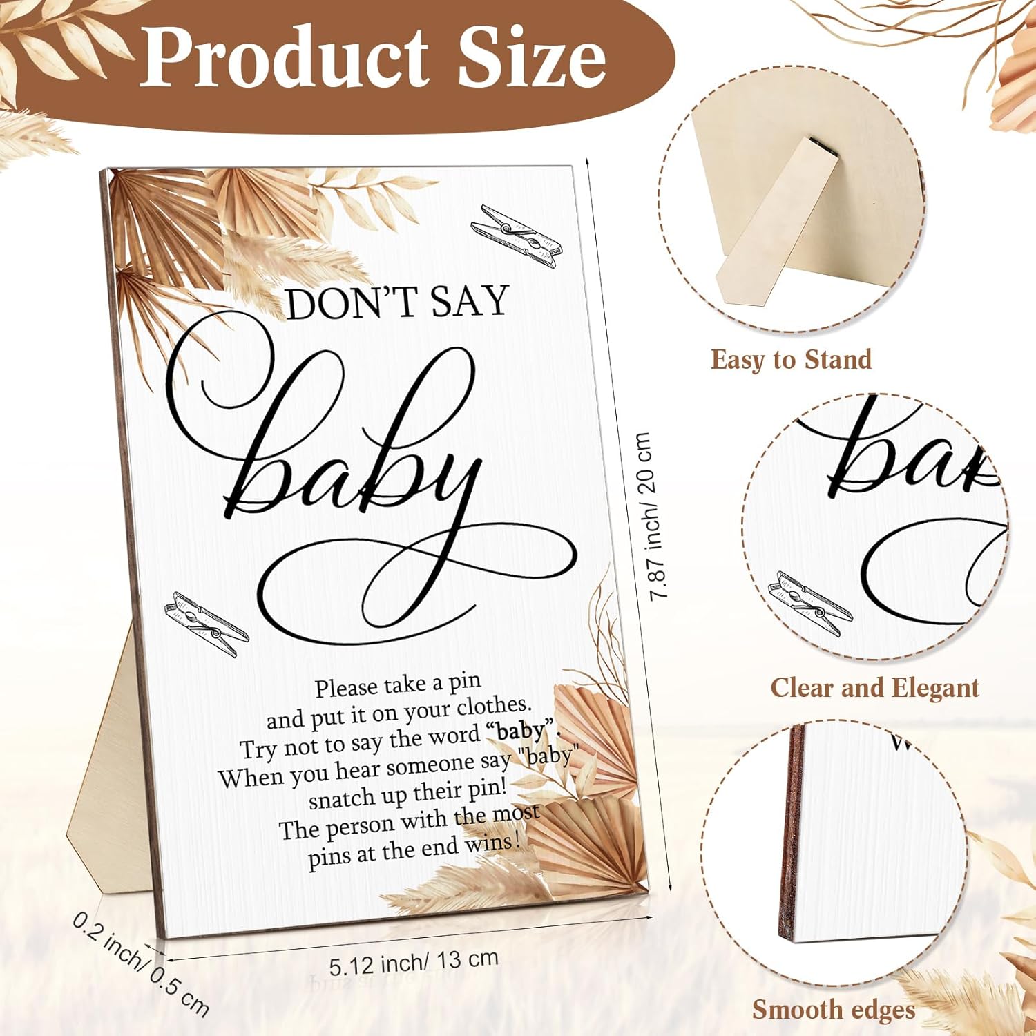 Baby Shower Games 100 Clothespins With 1 Don'T Say Baby Table Sign For Shower Gender Reveal Game Mini Clothespins For Clothes Decorations Diy Crafts(Boho,Blue)
