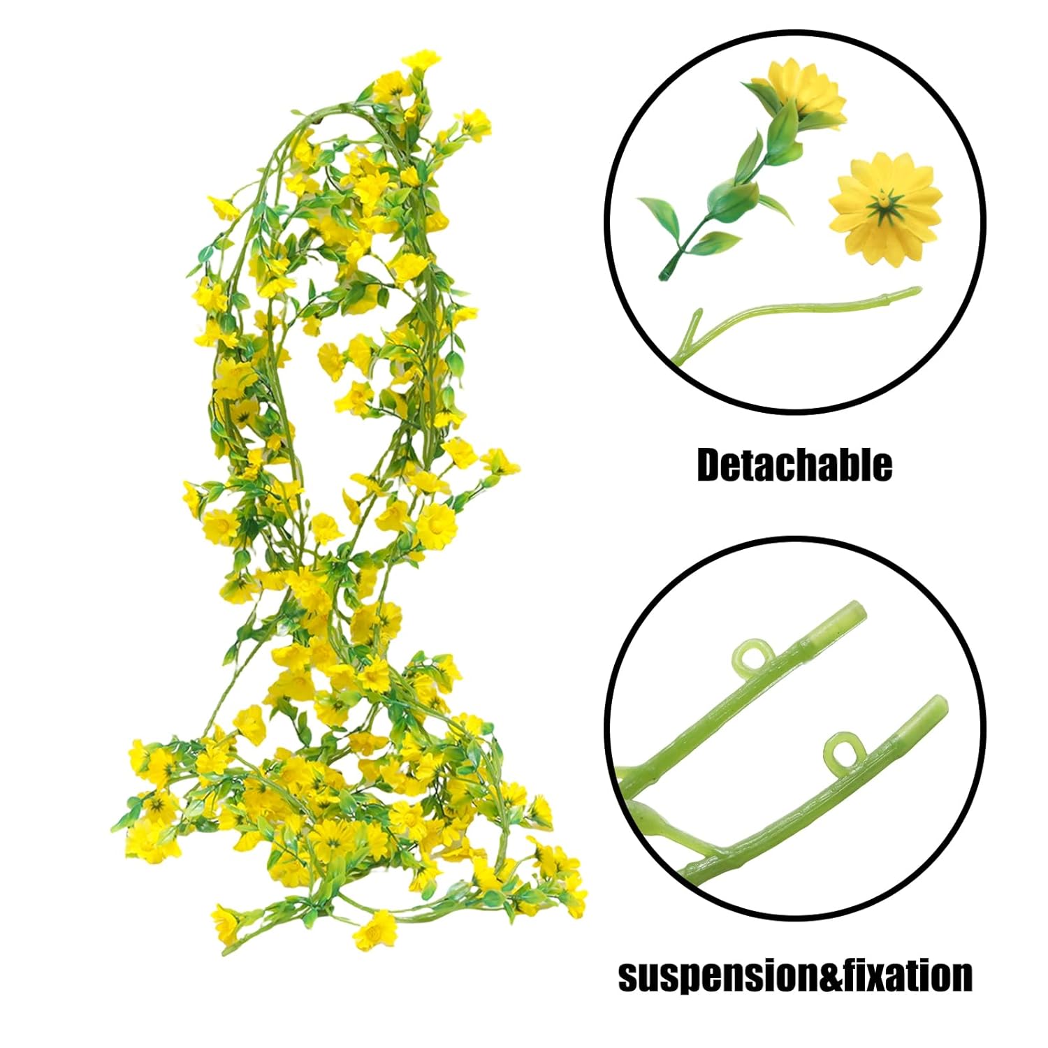 2 Strands Yellow Daisy Garland 13 Ft Artificial Flower Garland Hanging Daisy String, 1.6 Inch Flower