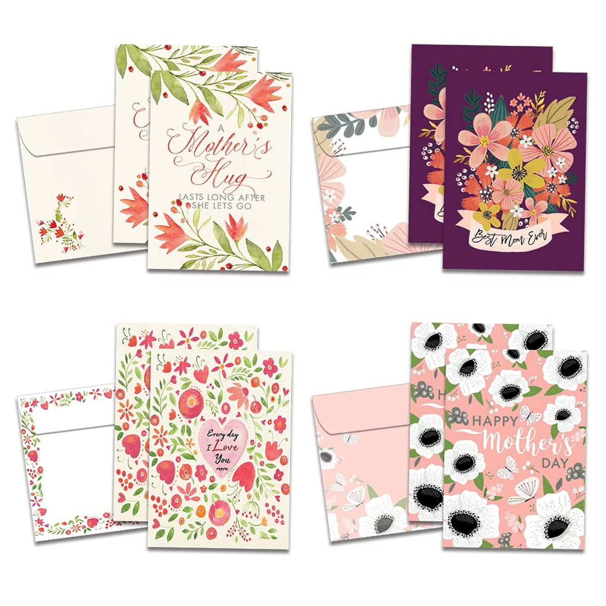 Tree-Free Greetings - Mother's Day Cards - Artful Designs - 8 Assorted Cards + Matching Envelopes - Made in USA - 100% Recycled Paper - 5 x 7 - Floral Mother's Day (GA54277)