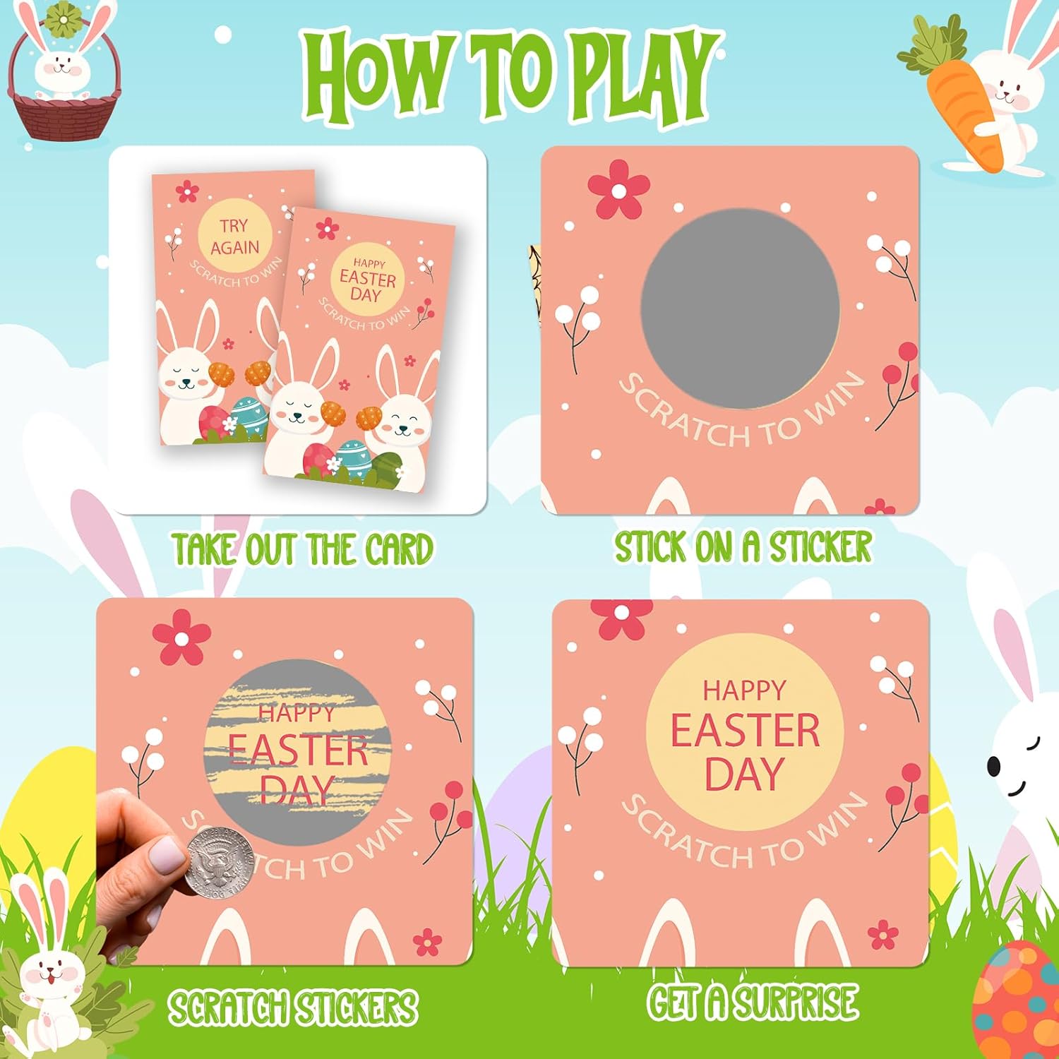 Easter Scratch Off Cards - 50 Pack Funny Easter Bunny Party Games - Spring Party Cards For Holiday - Eggs Holiday Ice Breaker Game For Family -A01