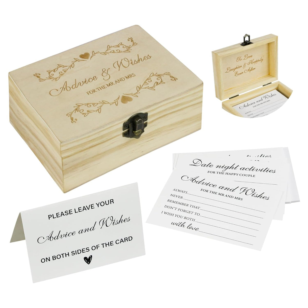 Advice And Wishes For The Mr And Mrs - 50 Pcs Wedding Advice Cards Box For Bridal Shower, Wedding Decorations, Date Night Activities Cards For The Mr And Mrs