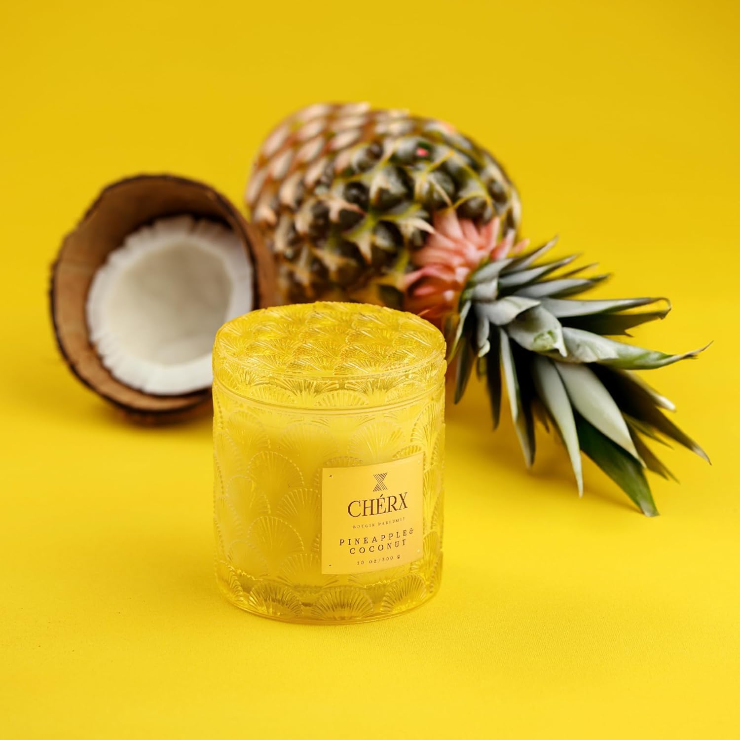 Soy Wax Glass Bowl Candle, 50 Hours Burn Time, Natural Essential Oils, Calming Ambiance (Jar, Pineapple & Coconut)