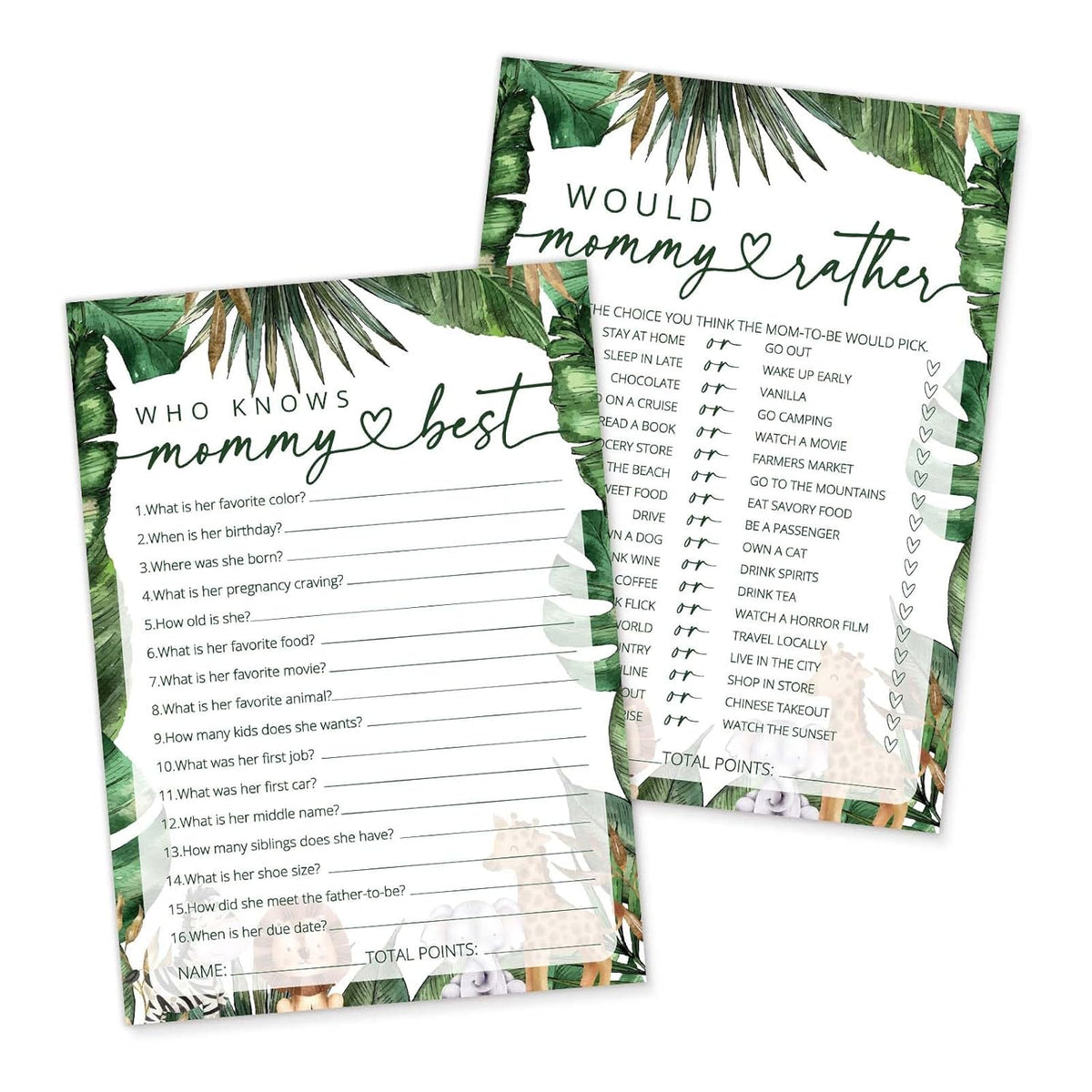 Safari Animals Baby Shower Games, Who Knows Mommy Best Game, Gender Reveal Party Favors, Would Mommy Rather Ice Breaker Activities For Parents-To-Be-30 Pcs, 5X7 In - C08