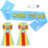 Baby Shower Games Blue Mom To Be Sash Baby Boy Shower Decorations, Mommy Daddy To Be Corsage Pins Set For Maternity Dress Belt Present
